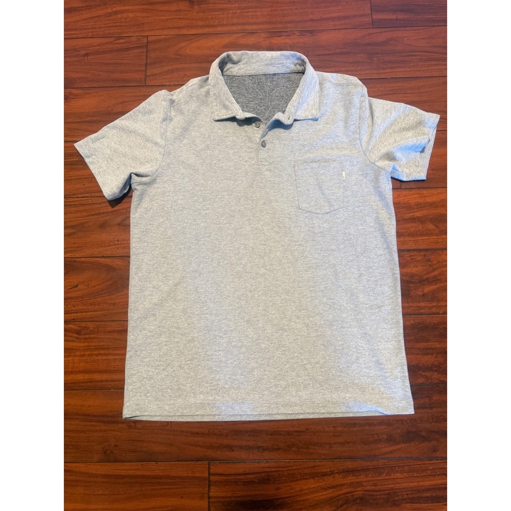 Vuori Mens Short Sleeve Polo Shirt Gray Heather Chest Pocket Performance Top